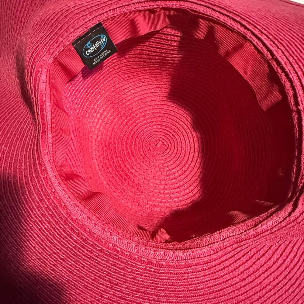 Coastalista Pink Sunhat Large Brim Embroidered Beach Life